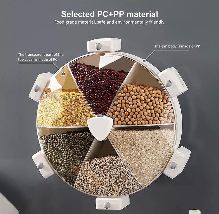 Wall Mounted 6 Grids Grain Storage Wheel, Rotatable Cereal Container, 6 in 1 Rotatable Wall Mounted Rice And Pulses Container Wall Mounted 6 Grids Grain Storage Wheel, Rotatable Cereal Container, 6 in 1 Rotatable Wall Mounted Rice And Pulses Container